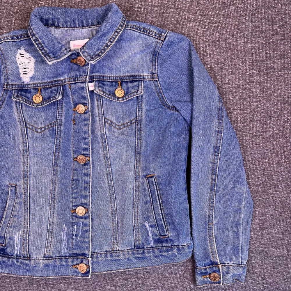 Tommy Bahama Denim Jacket Girls 8‎ Blue Distressed Ripped Jean Coat Medium Wash